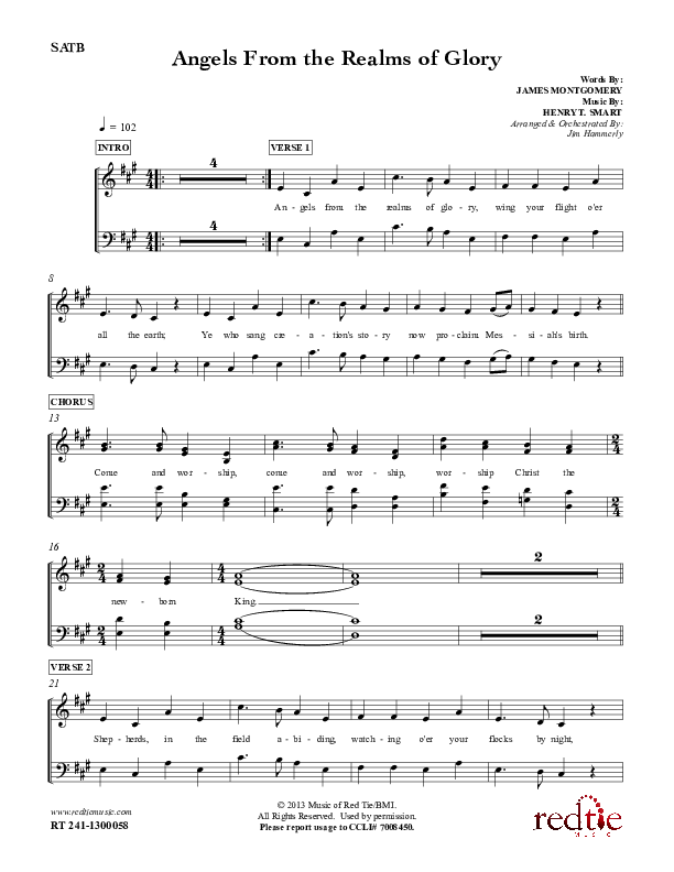 Angels From The Realms Of Glory Piano/Vocal (SATB) (Red Tie Music)