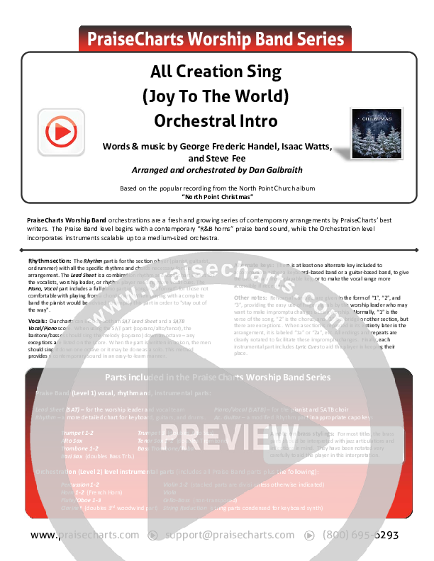 All Creation Sing (Joy To The World) (Instrumental Intro) Cover Sheet (North Point Worship)