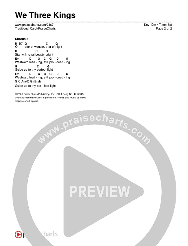 We Three Kings Chords & Lyrics (Traditional Carol / PraiseCharts)