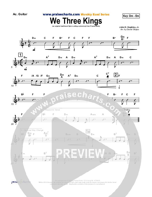 We Three Kings Rhythm Chart (Traditional Carol / PraiseCharts)