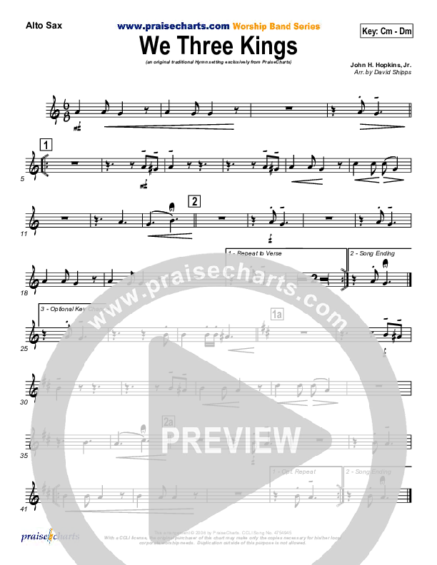 We Three Kings Alto Sax (Traditional Carol / PraiseCharts)
