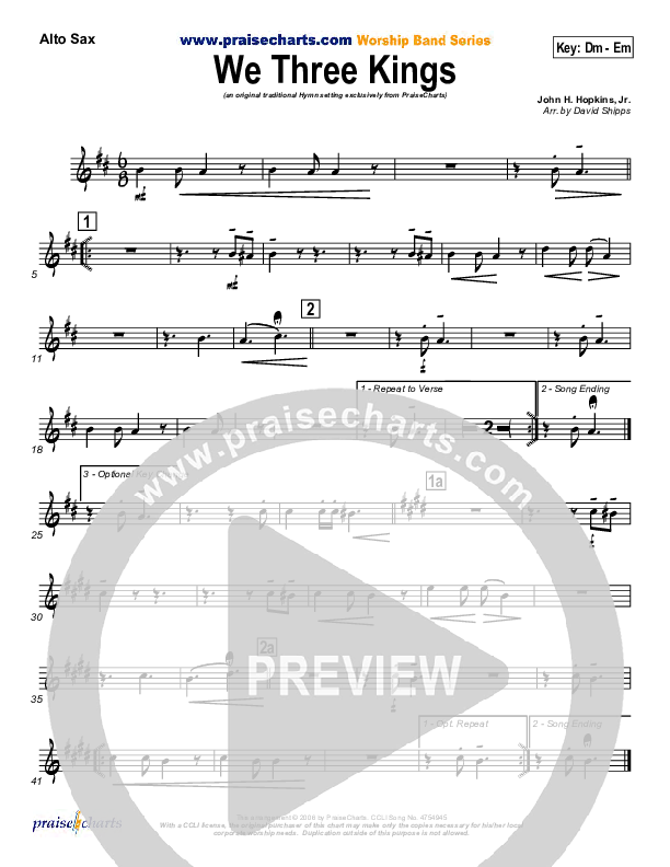 We Three Kings Alto Sax (Traditional Carol / PraiseCharts)