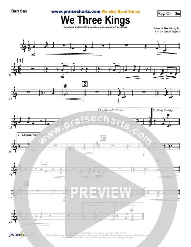 We Three Kings Bari Sax (Traditional Carol / PraiseCharts)