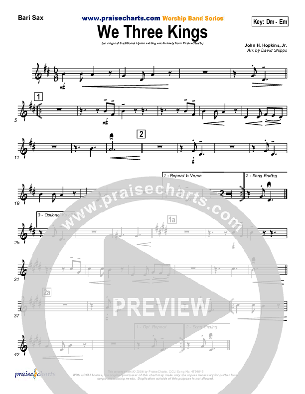 We Three Kings Bari Sax (Traditional Carol / PraiseCharts)