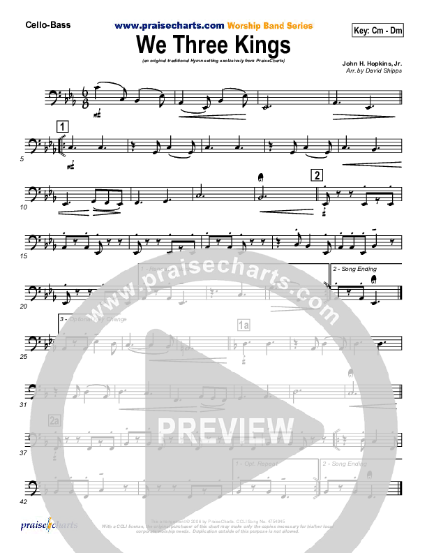 We Three Kings Cello/Bass (Traditional Carol / PraiseCharts)