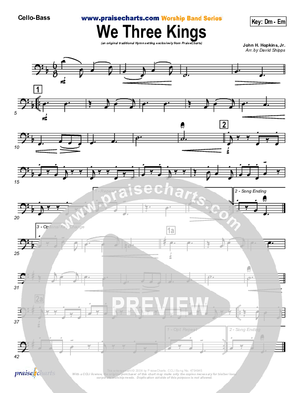 We Three Kings Cello/Bass (Traditional Carol / PraiseCharts)