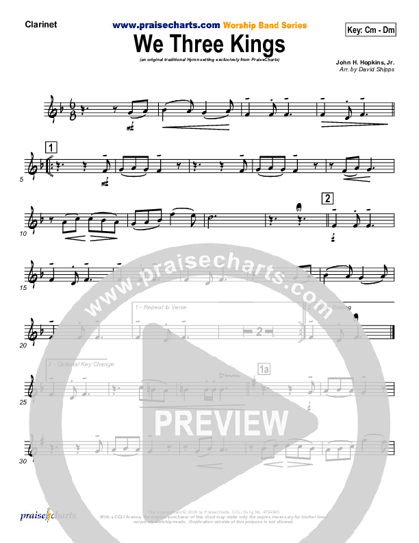 We Three Kings Clarinet (Traditional Carol / PraiseCharts)