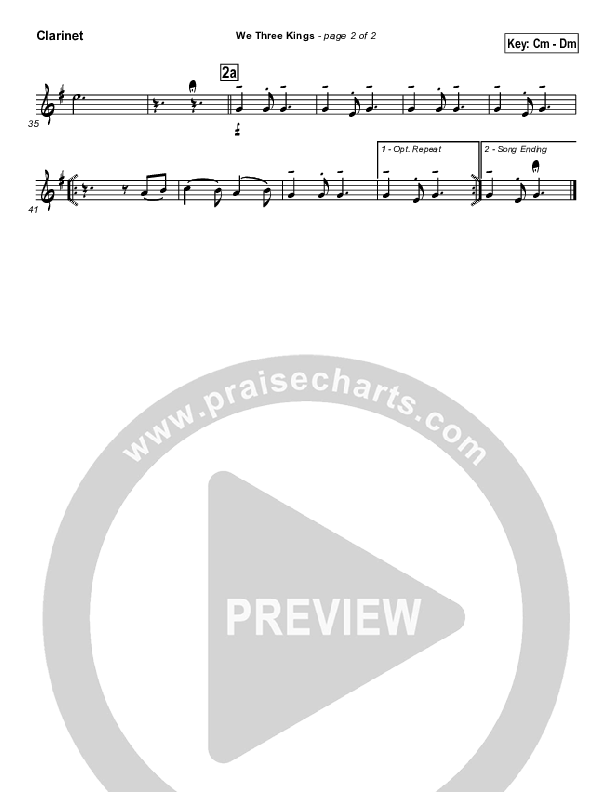 We Three Kings Clarinet (Traditional Carol / PraiseCharts)