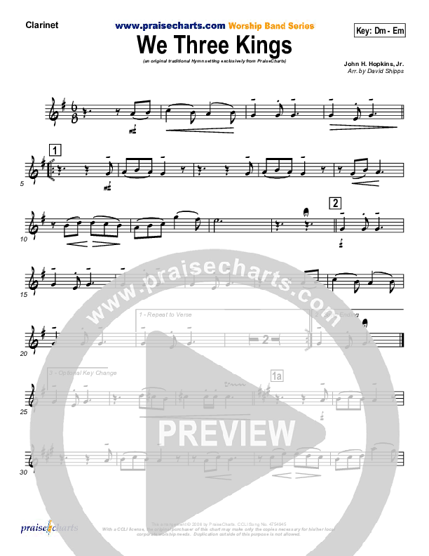 We Three Kings Clarinet 1,2 (Traditional Carol / PraiseCharts)