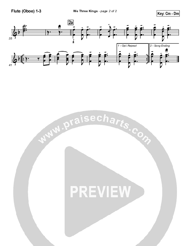 We Three Kings Flute/Oboe 1/2/3 (Traditional Carol / PraiseCharts)