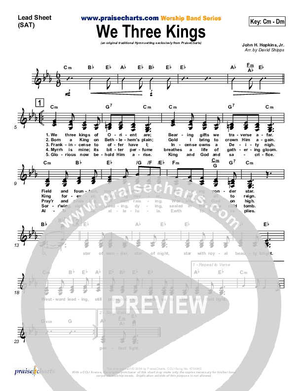 We Three Kings Lead Sheet (SAT) (Traditional Carol / PraiseCharts)