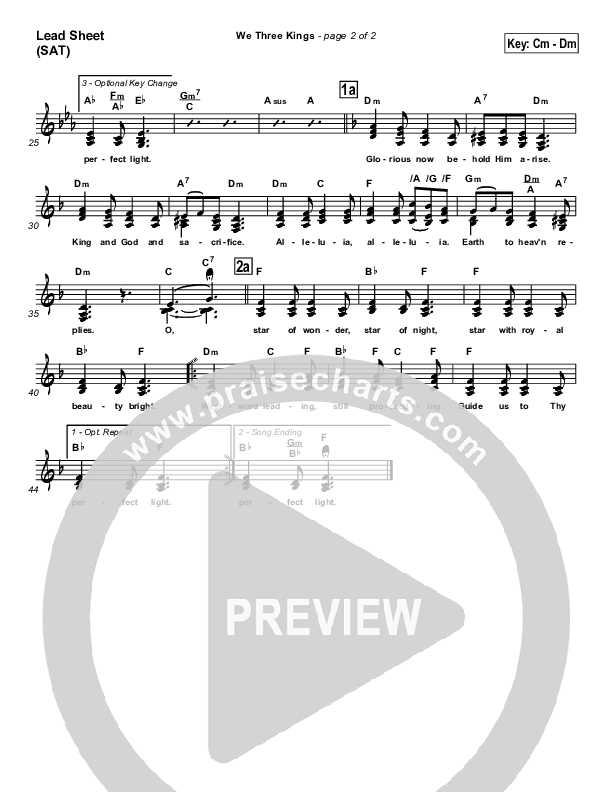 We Three Kings Lead Sheet (SAT) (Traditional Carol / PraiseCharts)