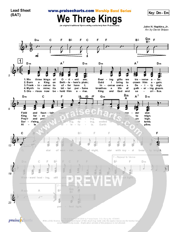 We Three Kings Lead Sheet (SAT) (Traditional Carol / PraiseCharts)