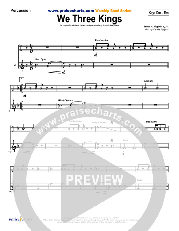 We Three Kings Percussion (Traditional Carol / PraiseCharts)