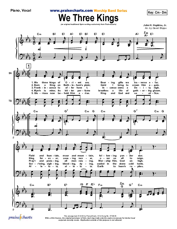 We Three Kings Piano/Vocal (SATB) (Traditional Carol / PraiseCharts)
