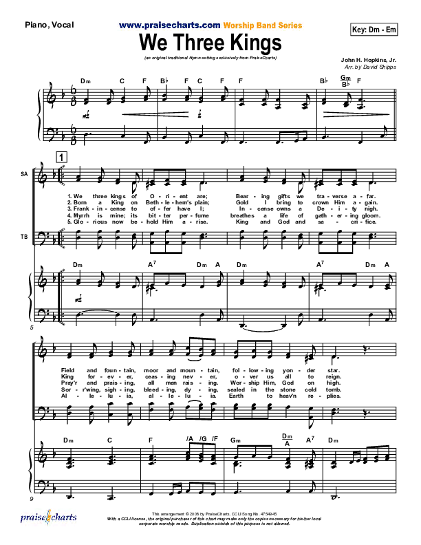 We Three Kings Piano/Vocal Pack (Traditional Carol / PraiseCharts)