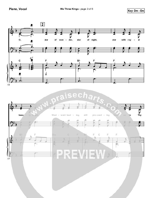 We Three Kings Piano/Vocal Pack (Traditional Carol / PraiseCharts)
