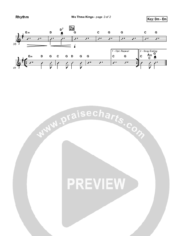 We Three Kings Rhythm Chart (Traditional Carol / PraiseCharts)
