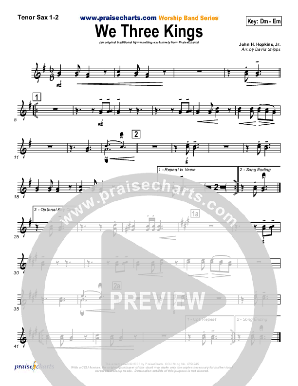We Three Kings Tenor Sax 1,2 (Traditional Carol / PraiseCharts)