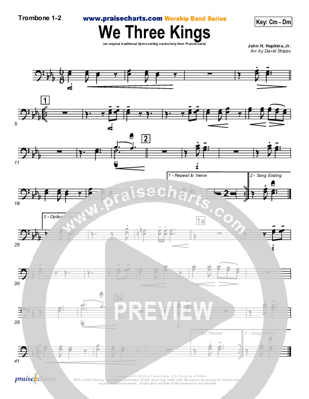 We Three Kings Trombone 1/2 (Traditional Carol / PraiseCharts)