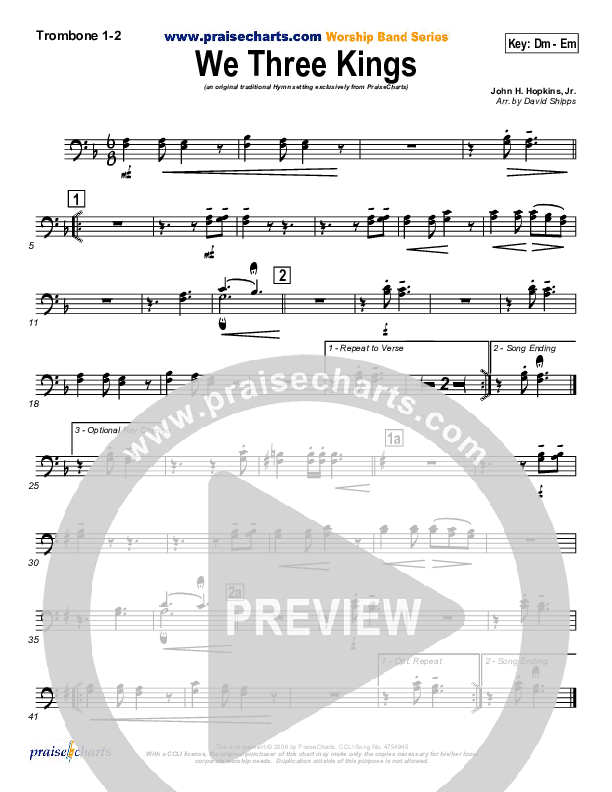 We Three Kings Trombone 1,2 (Traditional Carol / PraiseCharts)