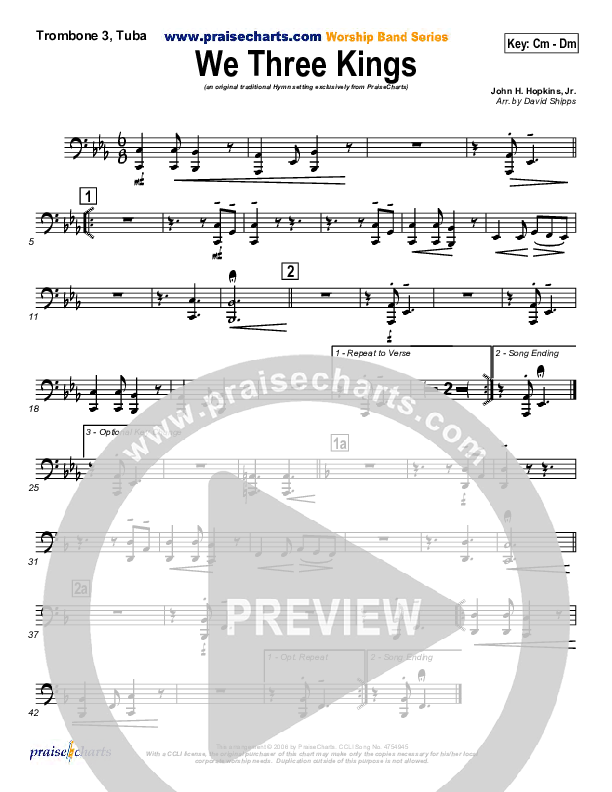 We Three Kings Trombone 3/Tuba (Traditional Carol / PraiseCharts)