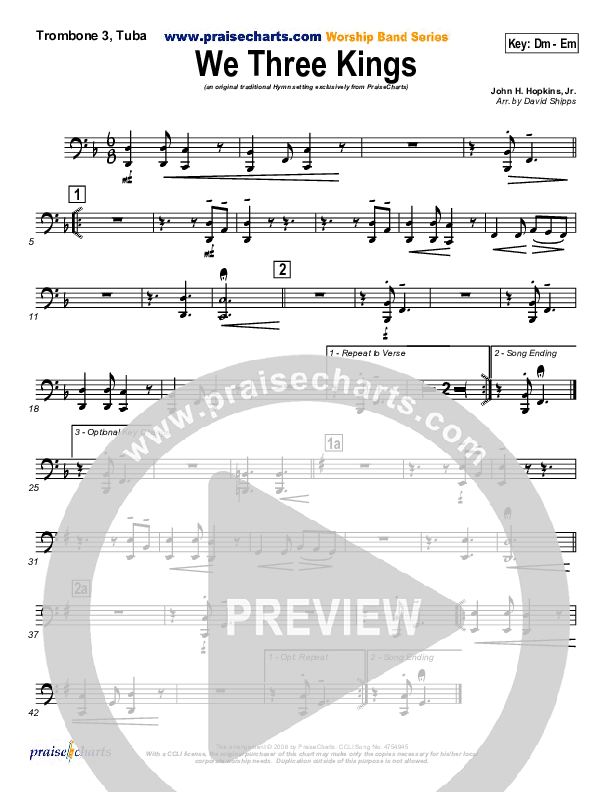 We Three Kings Trombone 3/Tuba (Traditional Carol / PraiseCharts)