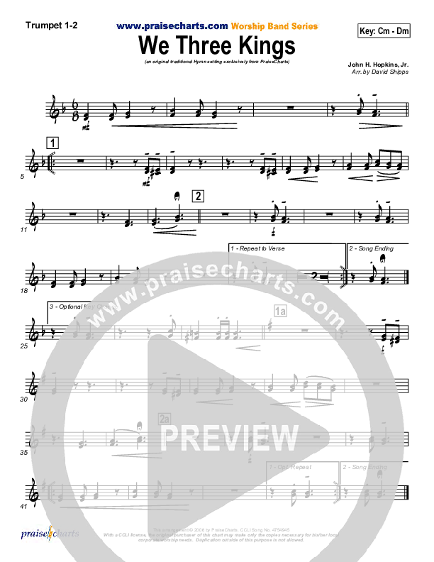 We Three Kings Trumpet 1,2 (Traditional Carol / PraiseCharts)