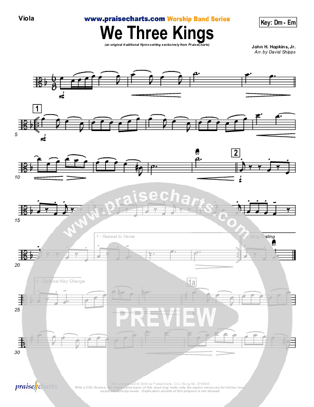 We Three Kings Viola (Traditional Carol / PraiseCharts)