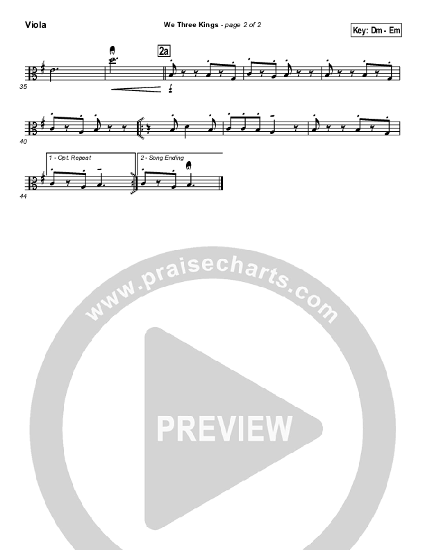 We Three Kings Viola (Traditional Carol / PraiseCharts)