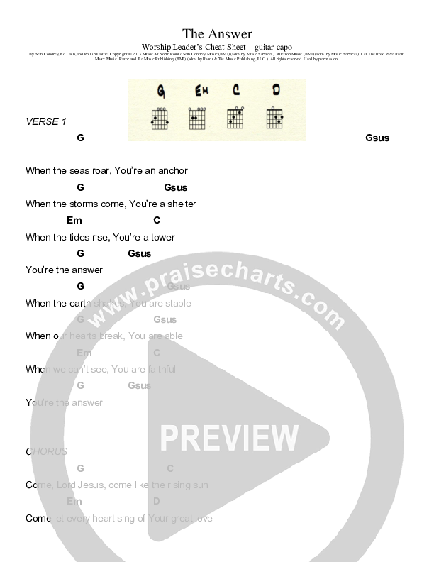 The Answer Chords & Lyrics (Seth Condrey)
