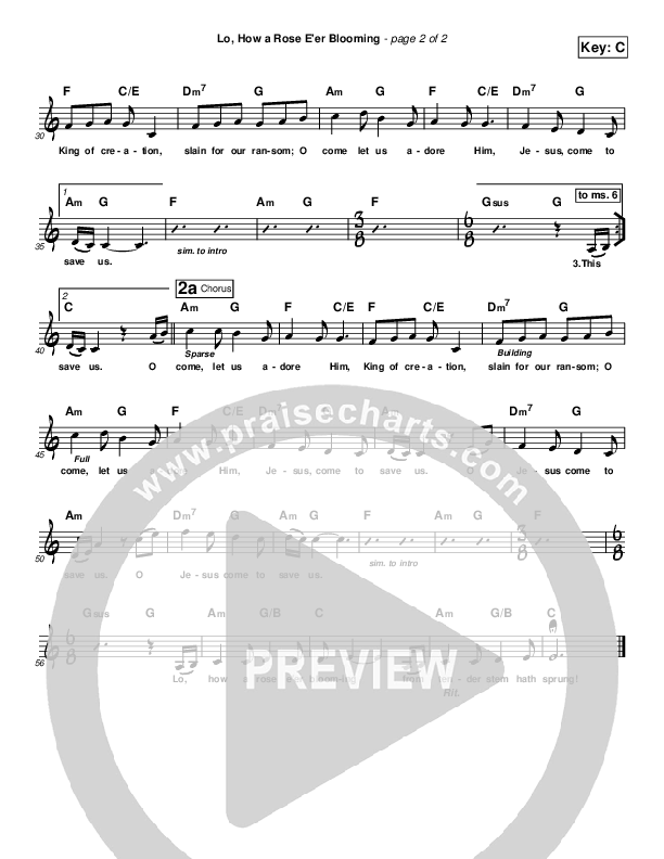 Lo How A Rose E'er Blooming (Jesus Come To Save Us) Lead Sheet (Toby Baxley)