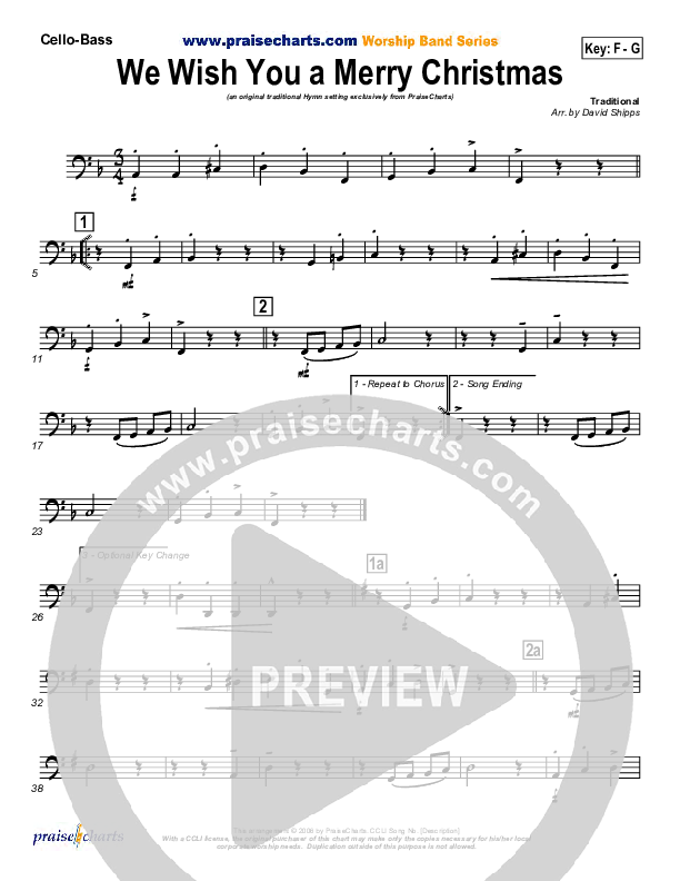 We Wish You A Merry Christmas Cello/Bass (Traditional Carol / PraiseCharts)