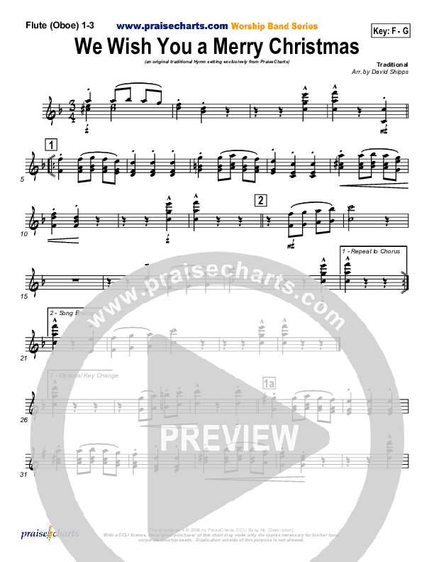We Wish You A Merry Christmas Flute/Oboe 1/2/3 (Traditional Carol / PraiseCharts)
