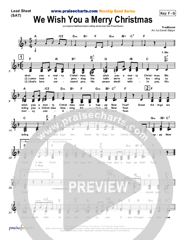 We Wish You A Merry Christmas Lead Sheet (SAT) (Traditional Carol / PraiseCharts)