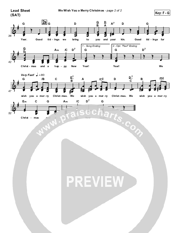 We Wish You A Merry Christmas Lead Sheet (SAT) (Traditional Carol / PraiseCharts)
