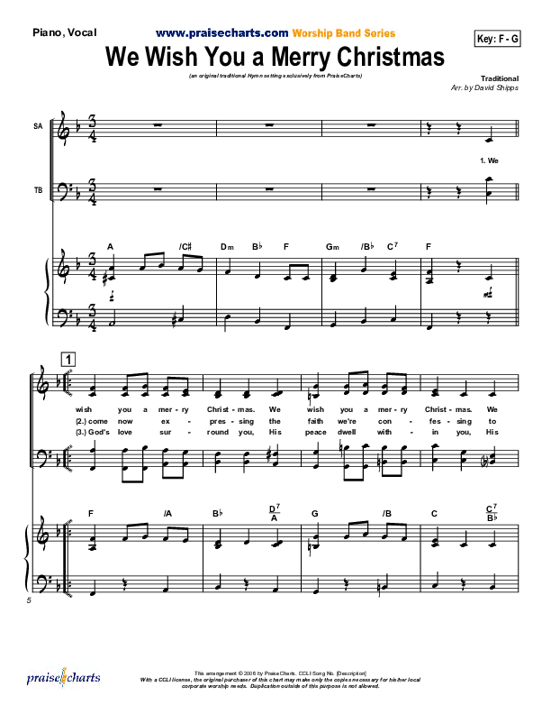 We Wish You A Merry Christmas Piano/Vocal (Traditional Carol / PraiseCharts)