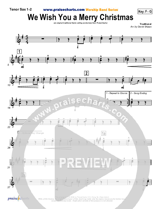 We Wish You A Merry Christmas Tenor Sax 1/2 (Traditional Carol / PraiseCharts)
