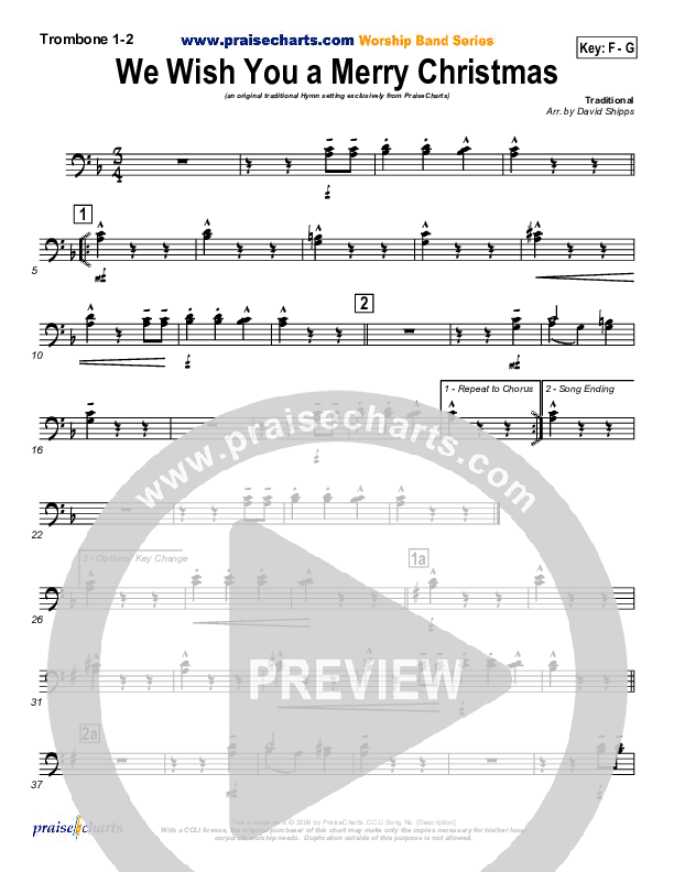 We Wish You A Merry Christmas Trombone 1/2 (Traditional Carol / PraiseCharts)