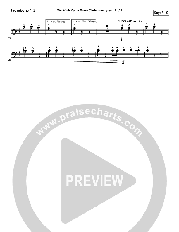 We Wish You A Merry Christmas Trombone 1/2 (Traditional Carol / PraiseCharts)