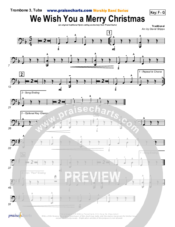We Wish You A Merry Christmas Trombone 3/Tuba (Traditional Carol / PraiseCharts)