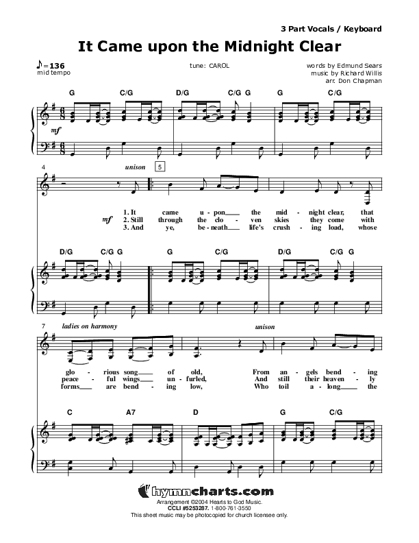 It Came Upon The Midnight Clear Choir Sheet (Don Chapman)
