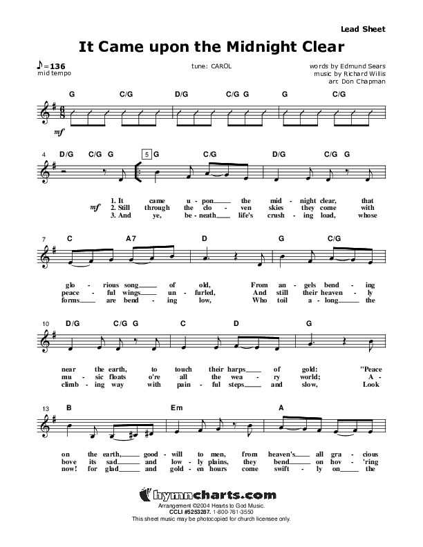It Came Upon The Midnight Clear Lead Sheet (Don Chapman)