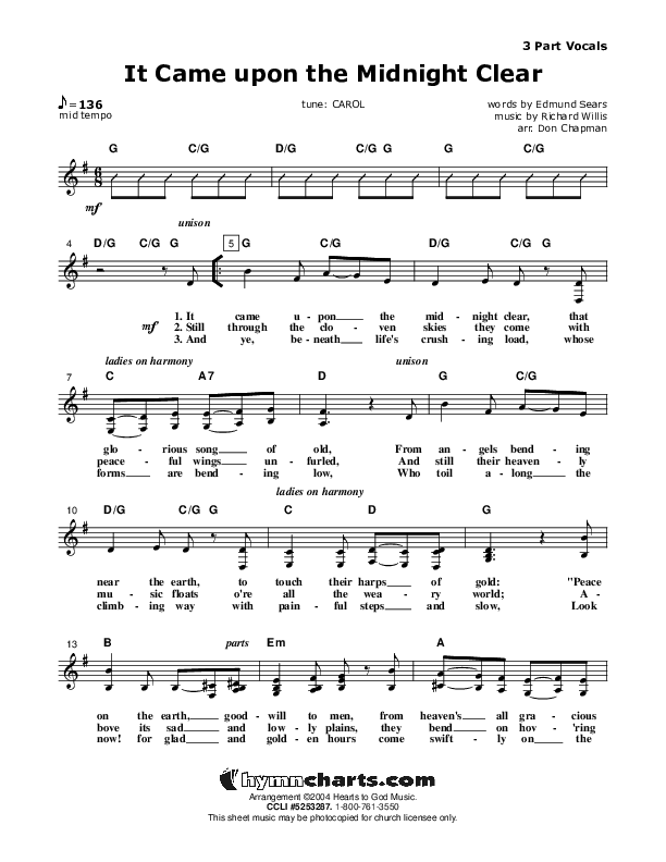 It Came Upon The Midnight Clear Lead Sheet (SAT) (Don Chapman)