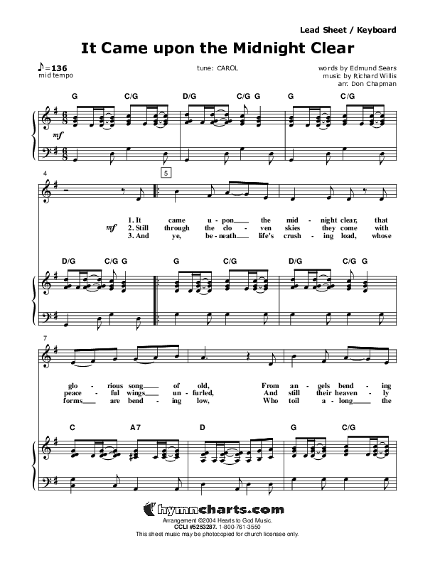 It Came Upon The Midnight Clear Piano/Vocal (Don Chapman)