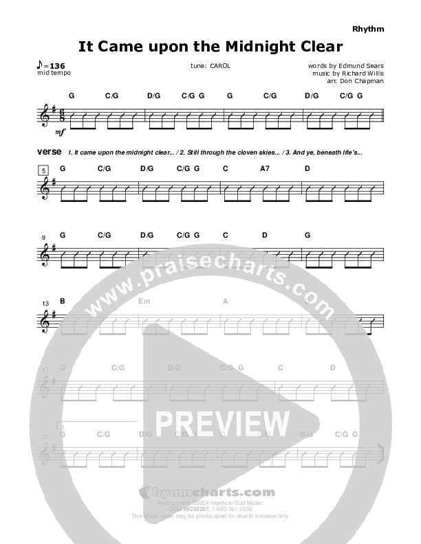 It Came Upon The Midnight Clear Rhythm Chart (Don Chapman)