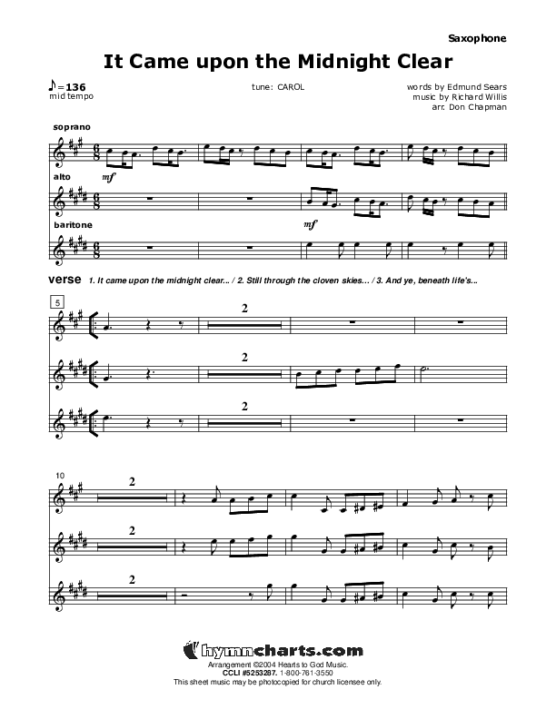 It Came Upon The Midnight Clear Saxophone (Don Chapman)