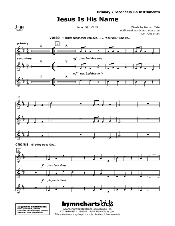 Jesus Is His Name Bb Instruments (Don Chapman)