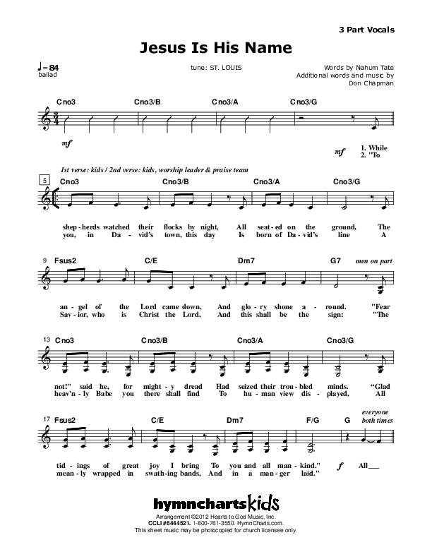 Jesus Is His Name Choir Sheet (Don Chapman)