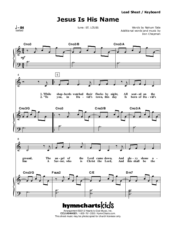 Jesus Is His Name Piano/Vocal (Don Chapman)